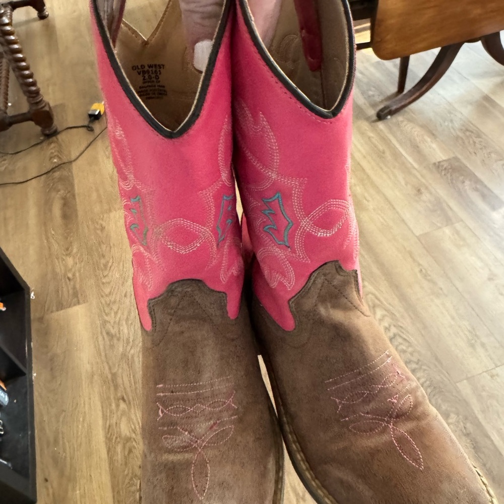 Old West Pink and Brown Kids' Cowgirl Boots